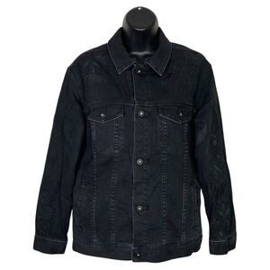 AG Jeans Adriano Goldschmied Denim Jean Jacket Womens S Black Embroidered Nancy